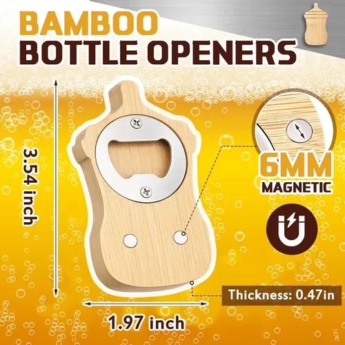 Miniatura 2 de Vesici 24 piezas Abrebotellas magnético 6.35 cm DIY Bambú en forma de biberón Abrebotellas de madera Imán para nevera Adhesivo para refrigerador