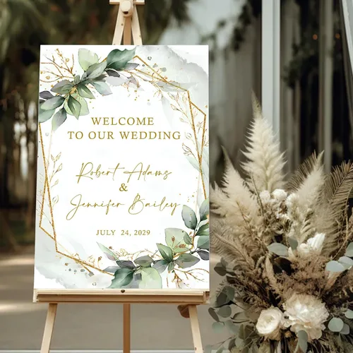 Miniatura 2 de Letrero personalizado de bienvenida de eucalipto a nuestra boda, letreros de bienvenida de boda con soporte, letrero de boda al aire libre, soportes