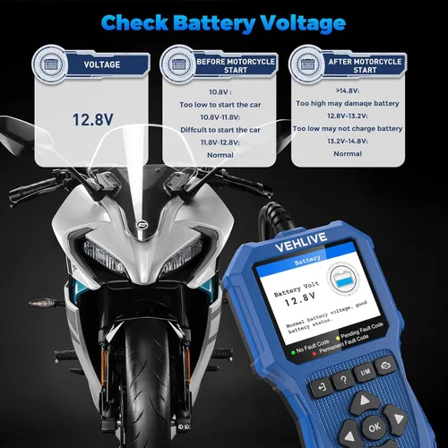 Miniatura 4 de Herramienta de Medición y Diagnóstico del Sistema de Motocicleta, Escáner Moto OBD2 con Prueba de Voltaje, Lector de Códigos de Fallas
