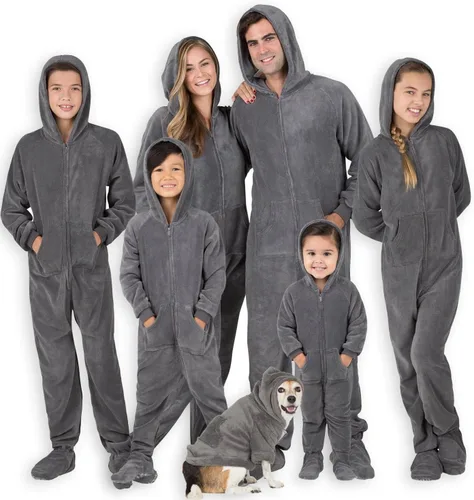 Footed Pajamas - Enterizo con capucha a juego para la familia Suéteres de una pieza para niños, niñas, hombres, mujeres y mascotas, unisex, Candy