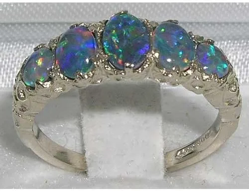 Miniatura 2 de Anillo de plata de ley 925 con ópalo sintético para mujer, tallas 4 a 12