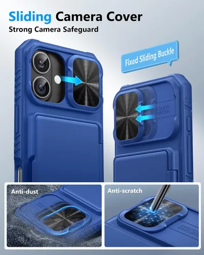 Miniatura 4 de ATATOO Funda para iPhone 17 con Portador de Tarjetas (Almacena 3-5 Tarjetas) [Bloqueo RFID] y Cubierta Deslizante para Cámara, Protección de Grado
