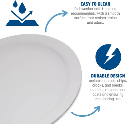 Miniatura 3 de Carlisle FoodService Products Kingline - Plato llano de plástico reutilizable para el hogar y restaurantes, melamina, 9 pulgadas, blanco