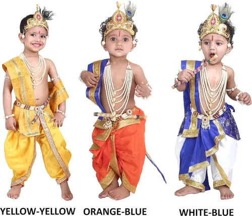 Miniatura 6 de Raj Fancy Dresses Vestido Shri Krishna para bebés, niño y niña, vestido Janmashtmi con Dhoti Dupatta, vestido Kanha, para 3 meses a 8 años