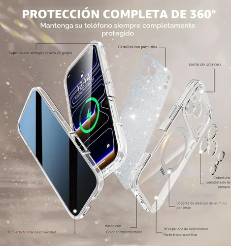 Miniatura 2 de Funda magnética de privacidad para iPhone 17 Pro Max [Cartulina con purpurina para bricolaje] [Soporte magnético invisible] Protector de pantalla