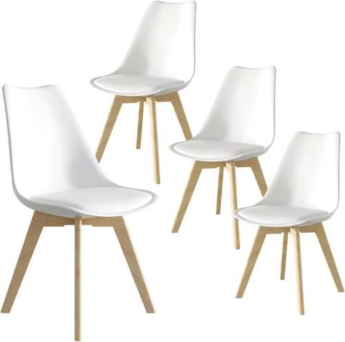 Miniatura 10 de SHGJ&SOFT Juego de 4 sillas de comedor modernas, sillas de cocina de piel sintética con respaldo alto, silla de tulipán con patas de madera maciza