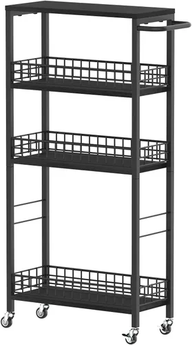 Carrito de almacenamiento delgado de 4 niveles, carrito de cocina rodante, carrito de servicio utilitario, carrito estrecho para lavandería con asa,