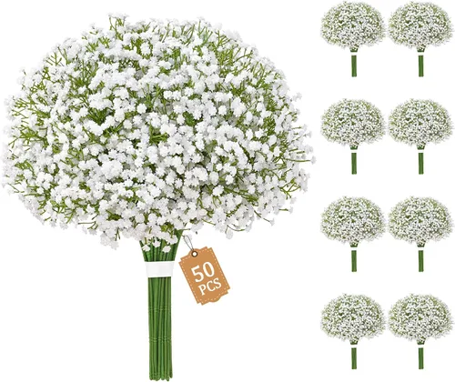 Miniatura 13 de Dolicer 10 piezas de flores artificiales de aliento de bebé, flores artificiales de aliento de bebé de tallo largo azul, paquete a granel de flores