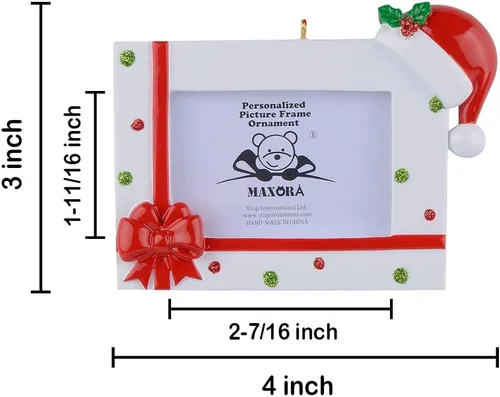 Miniatura 5 de Adorno personalizado para árbol de Navidad, marco de fotos con sombrero de Papá Noel, regalo personalizado para la primera Navidad del bebé