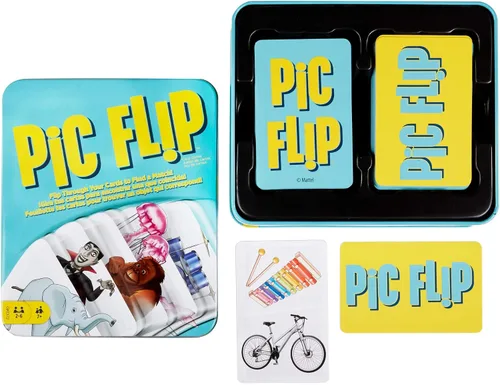 Miniatura 6 de Mattel Games Juego de cartas PIC FLIP con 110 cartas en una lata decorativa, es un gran juego para niños de 7 años en adelante
