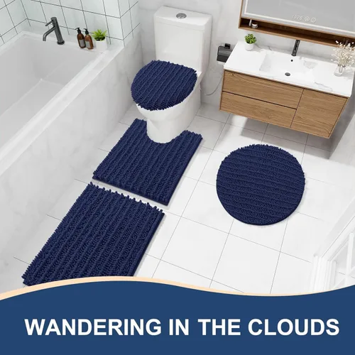 Miniatura 8 de Arotive - Alfombra de baño de lujo de chenilla, extra suave, gruesa, absorbente, esponjosa, antideslizante, se puede lavar y secar a máquina, Azul