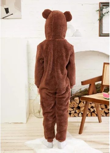 Miniatura 9 de COSUSKET Pijama de franela de ajuste cómodo para niños y niñas, Marrón