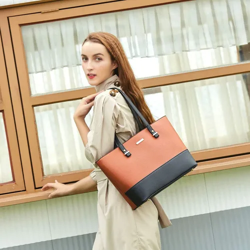 Miniatura 134 de Juego de 4 bolsas modernos para mujer de cuero sintético: bolso tote, bolso de hombro, bolso de mano y cartera.