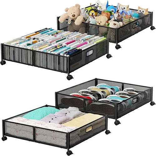 Miniatura 8 de Contenedor de Almacenamiento Debajo de la Cama con Ruedas, Organizador de Cajones de Almacenamiento para Zapatos Debajo de la Cama, Contenedores