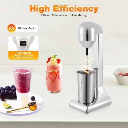 Miniatura 2 de Mezclador eléctrico de bebidas, mezclador retro y espumador de leche, taza de acero inoxidable de 17.7 fl oz, 2 velocidades (16,000-22,000 RPM)