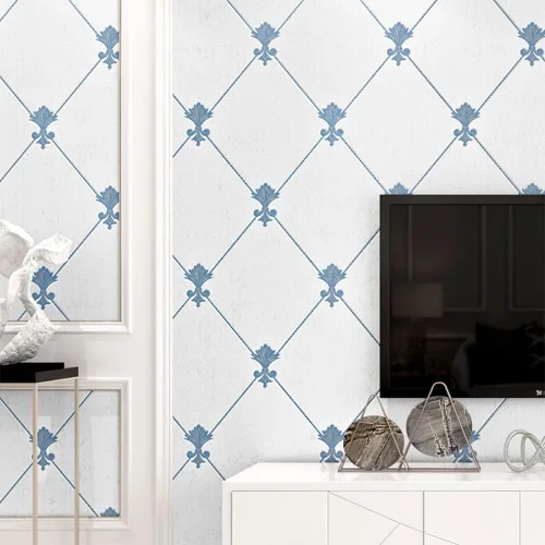 Miniatura 2 de QIHANG Papel pintado de piel de ciervo de imitación 3D no tejido moderno europeo para sala de estar, fondo de TV, patrón de celosía de diamante