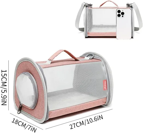 Miniatura 3 de Bolsa de viaje para conejillos de indias, bolsa de viaje para animales pequeños, lagarto, pájaro, conejo, jaula de ardilla, bolsa transpirable, Rosa