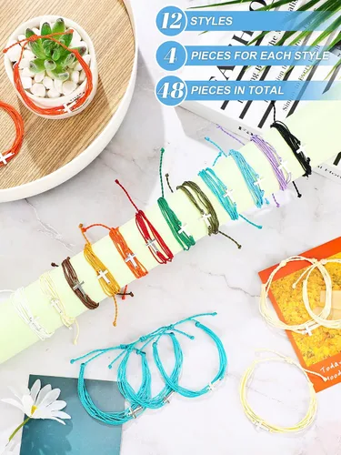 Miniatura 3 de 48 pulseras de cruz cristianas hechas a mano trenzadas, pulseras cristianas para mujeres, hombres, niños y niñas, Acero inoxidable, Acero