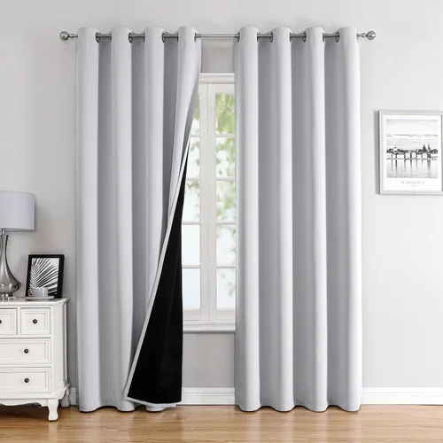 Miniatura 33 de ChrisDowa - Cortinas 100% opacas, para dormitorio, con forro negro, 2 capas gruesas, aislamiento térmico y ojales, 63 pulgadas de largo, juego de 2