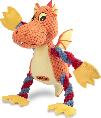 GOOLA Juguetes Chirriantes para Perros, Lindo Dragón Interactivo de Peluche Relleno con 5 Chirriadores y Papel Arrugado, Juguete Masticable de