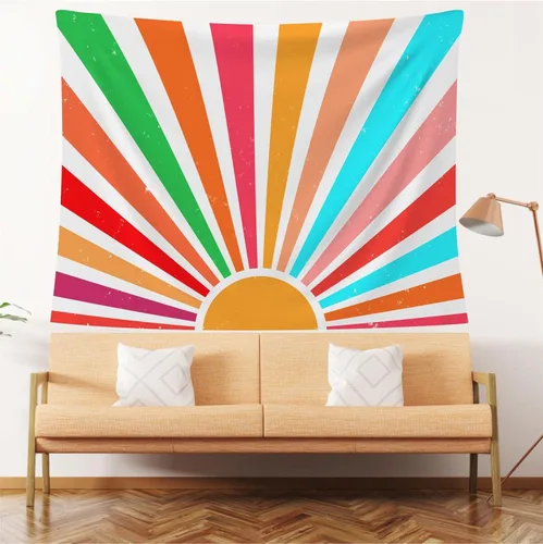 MOSITU Colorido tapiz de sol vintage para colgar en la pared, decoración retro de arco iris, tapiz estético para colgar en la pared, atardecer