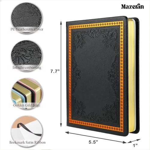 Miniatura 4 de Mazeran Diario vintage, tapa dura de piel sintética, cuaderno de escritura retro en relieve, agenda personal con forro universitario, 5.5 x 7.7
