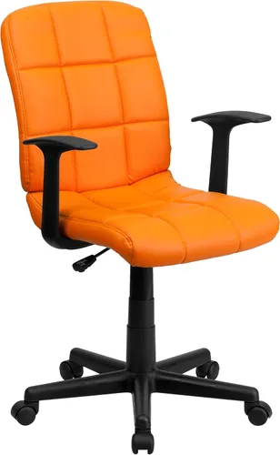 Miniatura 9 de Flash Furniture Clayton - Silla giratoria de respaldo medio con brazos, tapicería de vinilo gris, respaldo copetudo y giro de 360°