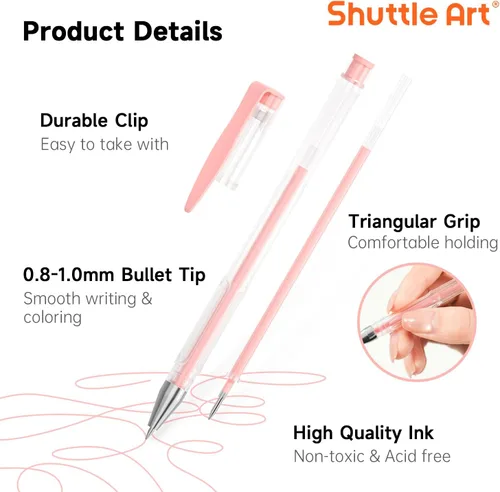 Miniatura 3 de Shuttle Art Bolígrafos de gel pastel, 24 colores pastel lechosos para papel negro, libros para colorear para adultos, dibujo, garabatos, Paquete