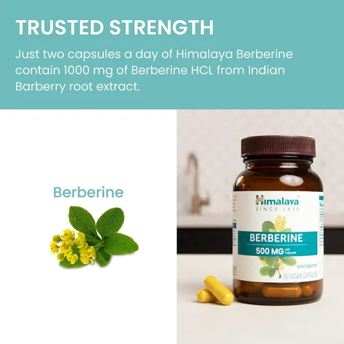 Miniatura 6 de Himalaya Berberina - Suplemento herbal para apoyar el metabolismo normal, inmunidad y salud digestiva - Vegano, sin gluten, 500 mg, 60 cápsulas