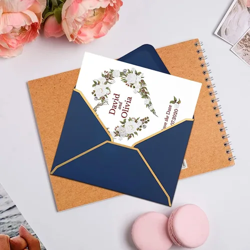 Miniatura 7 de 50 sobres azules de 5 x 7 pulgadas, sobres de invitación tamaño A7, sobres de tarjetas de correo con solapa en V, sobres de sellado rápido con borde