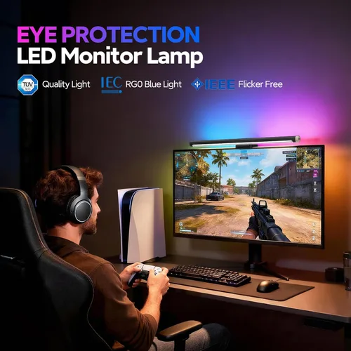 Miniatura 5 de LYMAX Barra de luz para monitor RGB, luz de monitor de computadora para cuidado de los ojos, 4 modos de retroiluminación ajustable, color y brillo