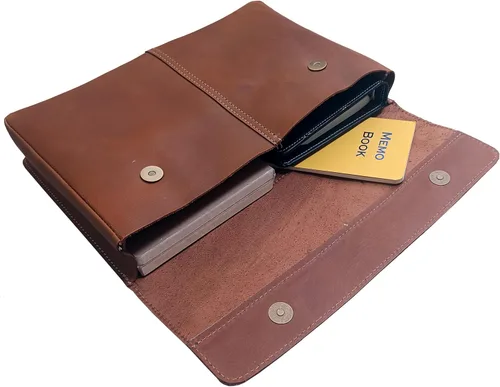 Miniatura 3 de CALYX Carpeta de cuero, organizador de carpetas de archivos de cuero de grano completo, soporte para documentos, cartera de cuero para hombres