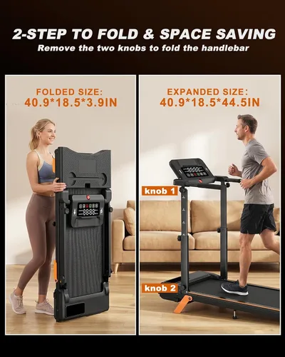 Miniatura 7 de 12% Incline Multifunctional Walking Pad with Height-Adjustable Handle Bar and Built-in Removable Desk, 8.0MPH/3.5HP Small Treadmill, 350LBS