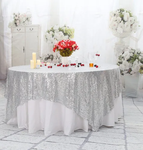 Miniatura 99 de PartyDelight Mantel de lentejuelas redondo de 50 pulgadas, color dorado claro, adorno de mesa para decoración de bodas, fiestas, cumpleaños
