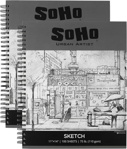 Miniatura 12 de Soho Urban Artist Bloc de bocetos (75 libras/110 gsm), 100 hojas de cuaderno de bocetos encuadernado en espiral para artistas profesionales