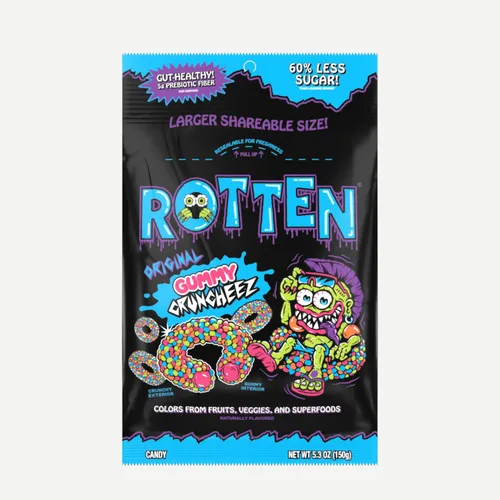 Rotten Original Gummy Cruncheez - Bajo en azúcar, bajas calorías, 5g de fibra prebiótica amigable para el intestino, dulce sin gluten, sin