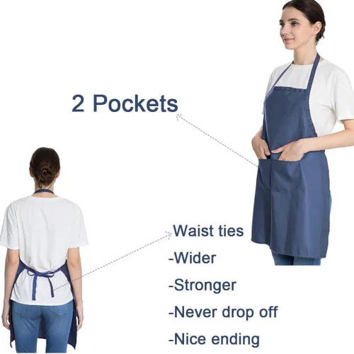 Miniatura 3 de Delantales azules a granel para mujeres y niñas con 2 bolsillos, delantales de cocina de restaurante de chef, delantales lisos, para artistas