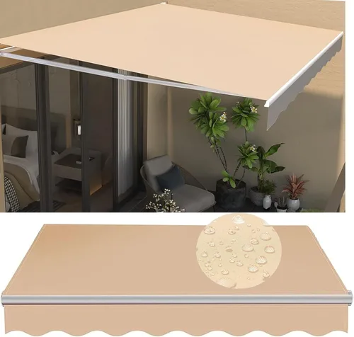 DAZULI Reemplazo de tela retráctil para toldo, toldo 100% para sombra, poliéster de 9.88 oz/m², beige, 12 x 10 pies