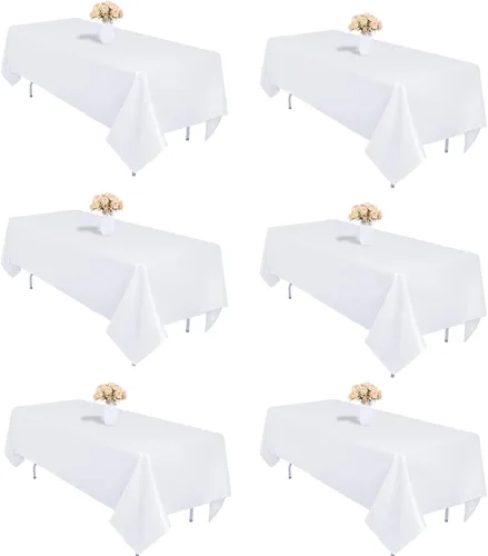 Miniatura 15 de Mantel rectangular de poliéster, manteles para mesas rectangulares de 6 pies, manteles de tela decorativa lavable para bodas, banquetes y campamento