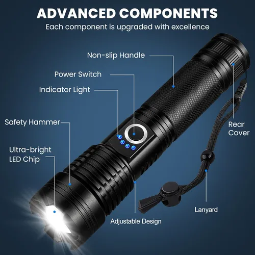 Miniatura 7 de Linterna recargable de 99,000 lúmenes - Paquete de 3 linternas LED brillantes con 5 modos, linterna impermeable de mano para camping, hogar, exterior