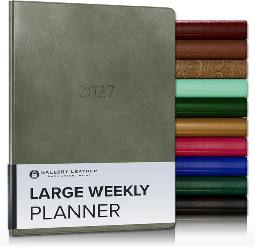 Miniatura 234 de Gallery Leather Agenda semanal y mensual grande 2025-2026, agenda y cuaderno con elegantes bordes de página dorados dorados, 12 meses, cactus Cactus