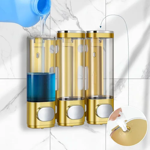Miniatura 4 de 3-en-1 Bomba de ducha montada en la pared para baño, dispensador y organizador, dispensadores para la ducha, dispensador de champú y acondicionador
