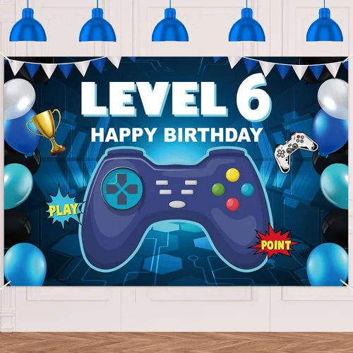 Miniatura 14 de Pancarta de nivel 5 desbloqueada con texto en inglés «Happy 5 Birthday» para decoración temática de videojuegos para niños y niñas, fiesta de 5