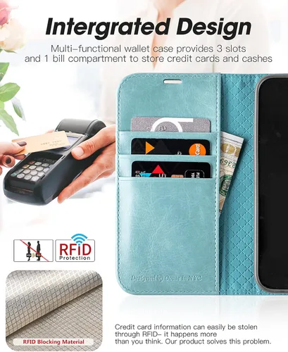 Miniatura 3 de OCASE Funda tipo cartera compatible con iPhone 13 Pro, de piel sintética, con tarjetero, soporte de bloqueo RFID
