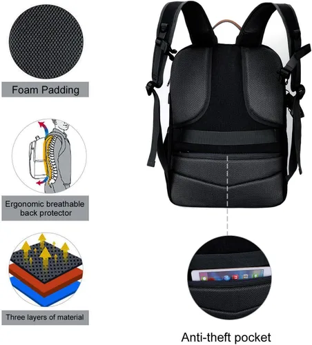 Miniatura 3 de MOSISO Mochila para cámara de 17.3 pulgadas, DSLR/SLR/Funda sin espejo con compartimento para laptop y bolsa de inserción de fotografía incorporada