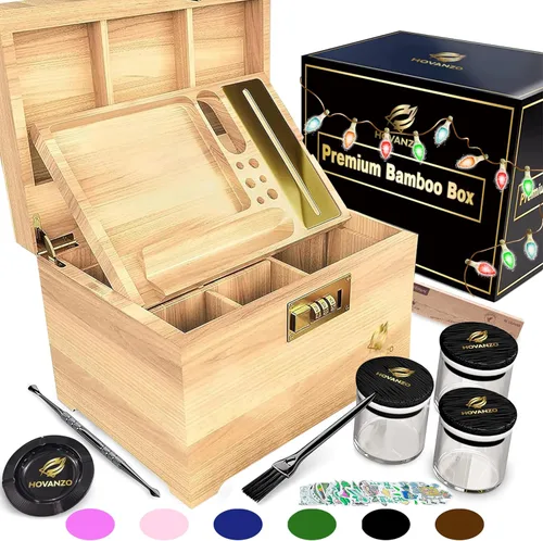 Miniatura 10 de Caja de almacenamiento grande de bambú premium con bandeja extraíble, caja de madera de almacenamiento para hierbas y accesorios, juego de caja