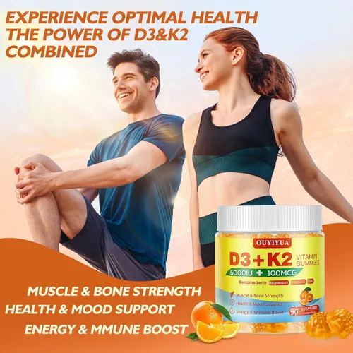 Miniatura 5 de Gomitas de vitamina D3 K2, vitamina D3 5000IU + K2 (MK-7) 100mcg gomitas para adultos Apoyo a la salud inmunológica, aumento de la función dental