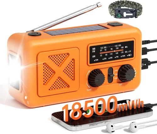 Miniatura 10 de Radio de emergencia con manivela solar, 10000 mAh/37000 mWh, radio meteorológica de emergencia, radios solares de manivela con NOAA/AM/FM, linterna
