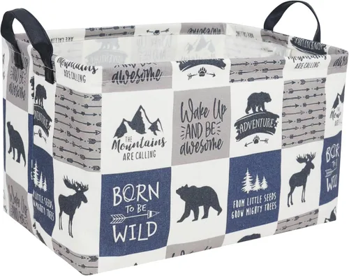 Miniatura 33 de Cesta plegable rectangular de tela para almacenamiento,con revestimiento impermeable y asas, sirve como organizador de juguetes, cesta de regalo