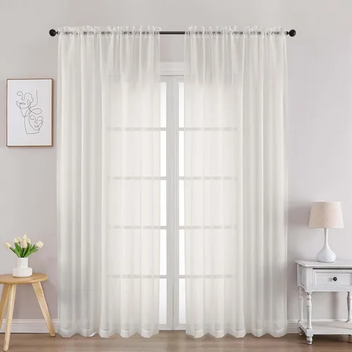 Miniatura 46 de OVZME - Cortinas traslúcidas blancas de 45 pulgadas de largo, 2 paneles, cortinas de gasa con bolsillo para barra para ventanas pequeñas, cada una